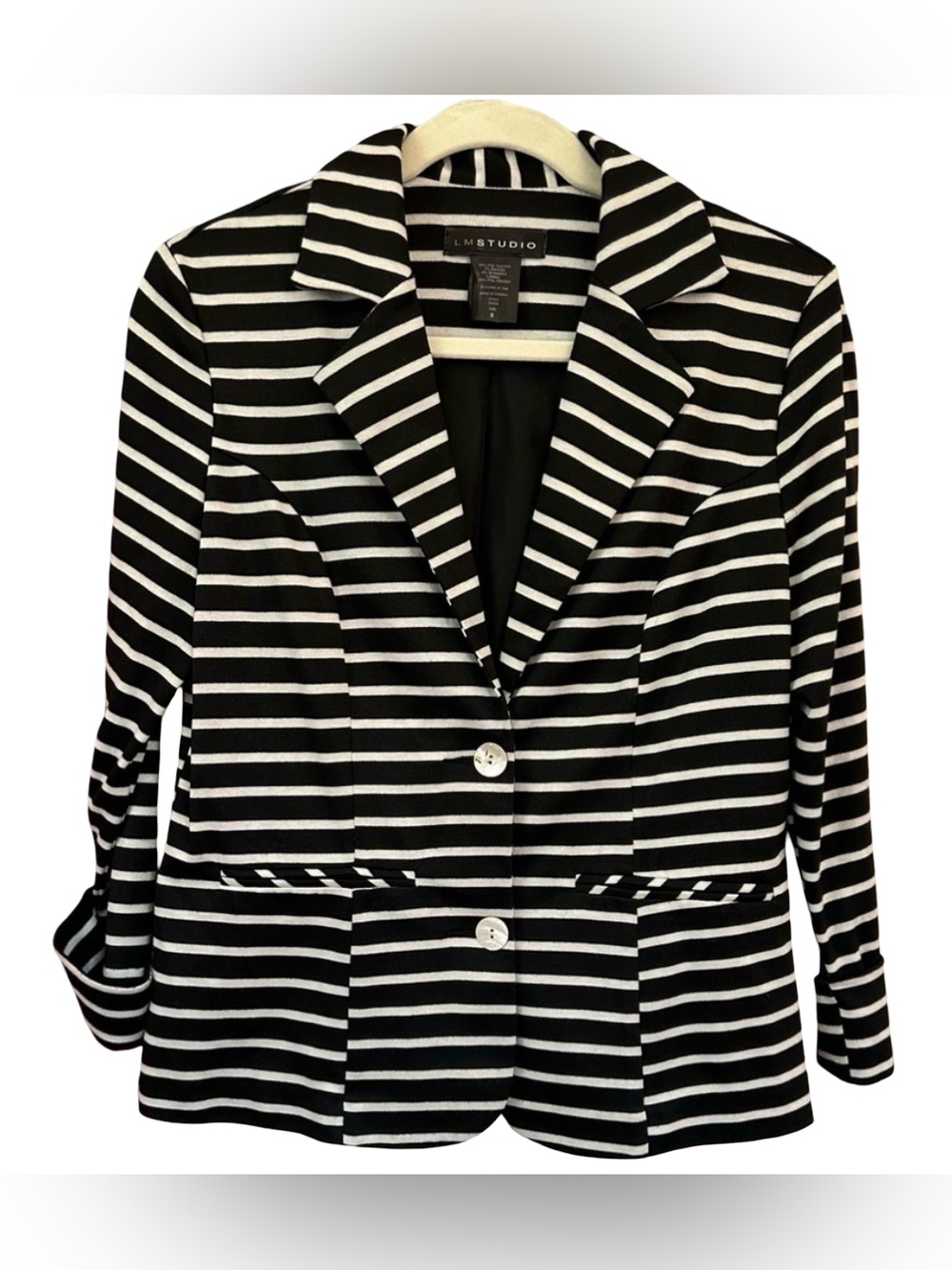 LM Studio black white horizontal striped knit blazer lined blazer 8 office work